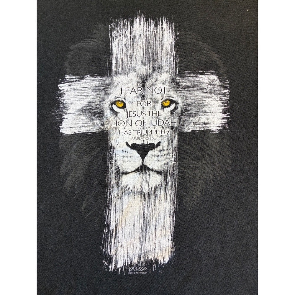 Kerusso Men's Lion of Judah Graphic T-Shirt Black 2XL Christian VTG Religion